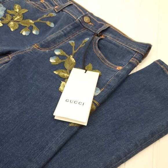Gucci Floral Bloom Embroidered Stretch Denim Jeans in Blue I-0222a16 - Picture 7 of 16
